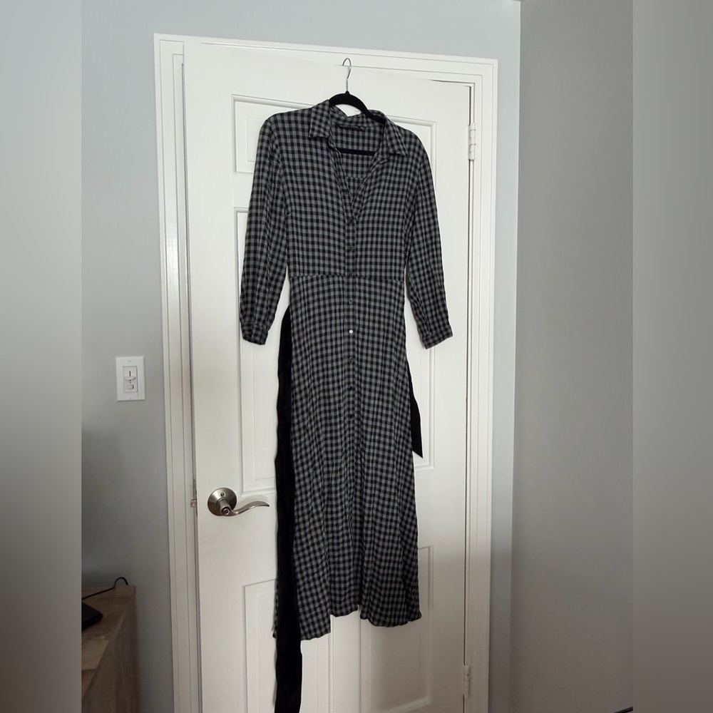 Zara Black and Gray Plaid Long Sleeve Dress USA M